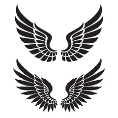 Obraz premium Set of Black Wing Silhouettes – Vector Wing Design for Tattoos, Logos, Stickers, and Graphic Art