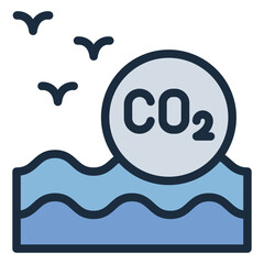 ocean emission filled line icon for climate pollution and sea impact