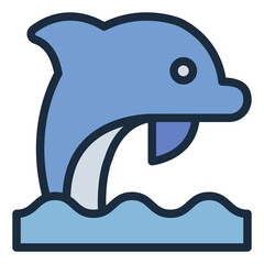 dolphin filled line icon for marine animal and ocean wildlife care