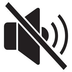 Black mute speaker icon with a diagonal line crossing it indicating no sound or silent mode on a clean white background