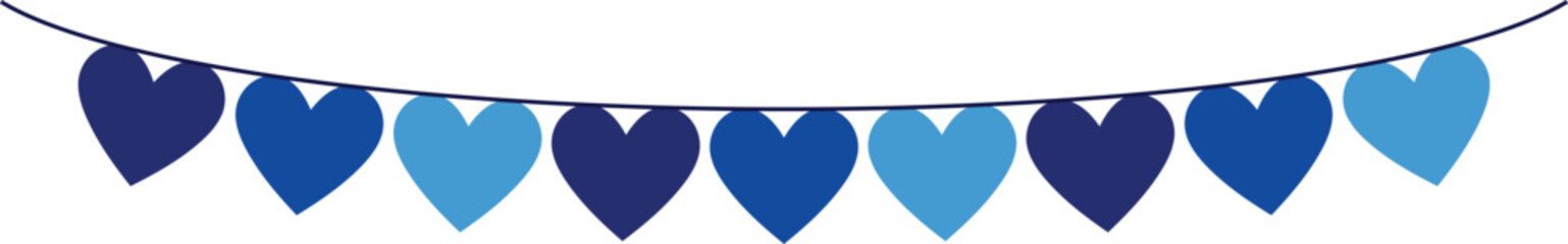 Bunting Banner with Heart Shape Flags - Decorative bunting banner in shades of blue hung on a thin string