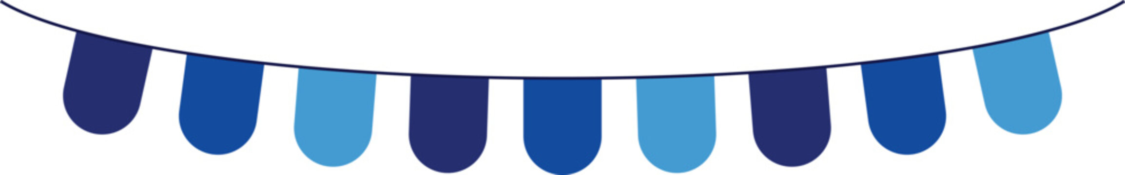 Bunting Banner with Rounded Flags - Decorative bunting banner in shades of blue hung on a thin string