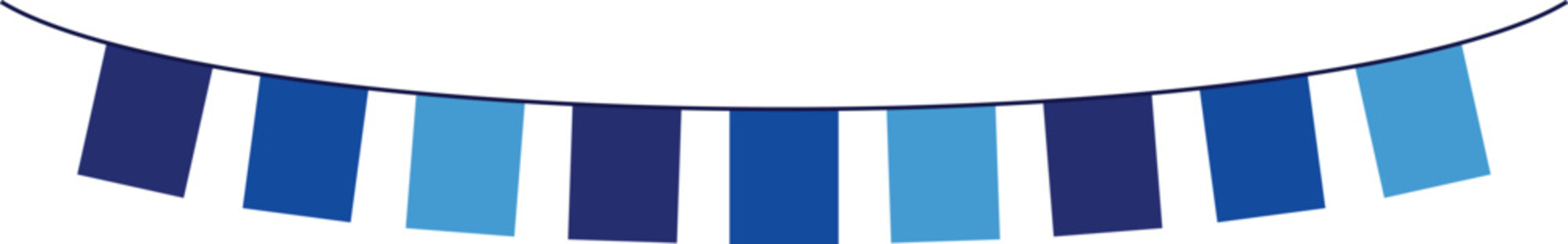 Bunting Banner with Rectangle Shape Flags - Decorative bunting banner in shades of blue hung on a thin string