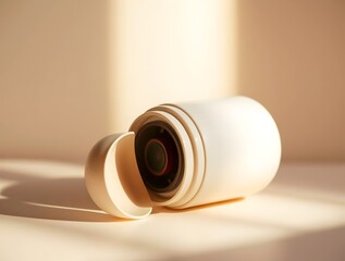 Creamy White Cylindrical Object: Minimalist Product Photography with Soft Lighting and Neutral Background