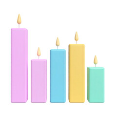 Pastel candles stand together with glowing flames casting a soft light in a simple arrangement.