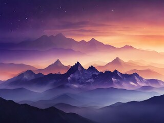 Obraz premium Beautiful Majestic Mountain Range Silhouetted Landscape with Vibrant Sky Colors