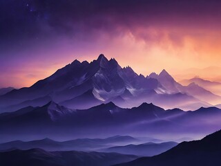 Obraz premium Beautiful Majestic Mountain Range Silhouetted Landscape with Vibrant Sky Colors