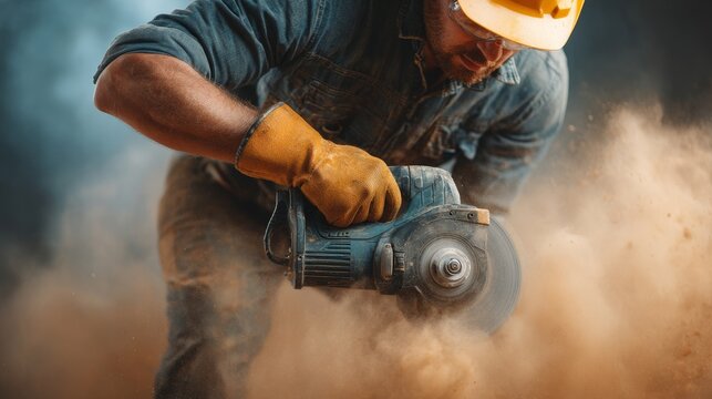 Power tool operation with safety gear in construction environment
