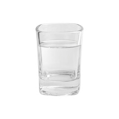 Square clear glass shot glass filled with water, perfect for barware collections, beverage styling, and restaurant presentations