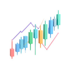 Ascending financial chart with vibrant candlesticks illustrates positive market growth trend