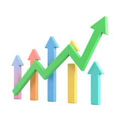 Upward trend shown by a vibrant line graph over colorful ascending arrows indicating growth.