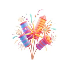 Obraz premium Colorful 3d rendered fireworks rockets bursting with sparks isolated on transparent background
