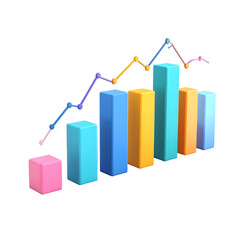 Colorful bar graph with a rising line chart shows positive growth and upward trends