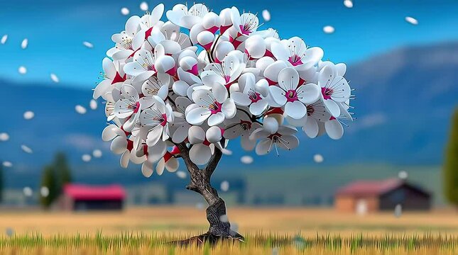 Flowering Pear (Pyrus calleryana) A delicate Flowering Pear tree adorned with clusters of snowy white blossoms, radiating gentle serenity, blooming vibrantly under soft sunlight, set in a tranquil me