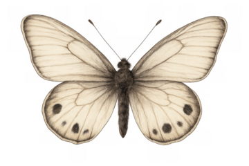 Detailed pencil drawing of a delicate butterfly, showcasing intricate wing patterns and a transparent background