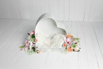 Newborn Photo Prop - Heart Shaped Bed with Floral Accents