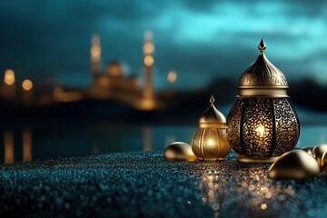 Celebrate Ramadan and Eid Fitr with elegant lanterns and glowing decorations for heartfelt greetings