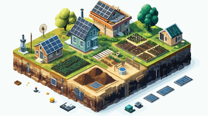 Isometric Block Earth Layers Village