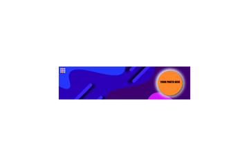 Abstract Modern Banner Template: Vibrant Purple, Blue, and Orange Design with Photo Placeholder.
