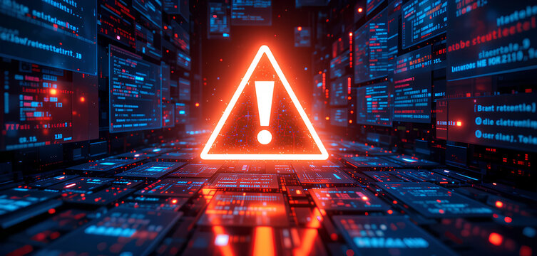 Malware Breach in AI System: Cyber Attack Concept with Computer Hacked and Danger Symbol


