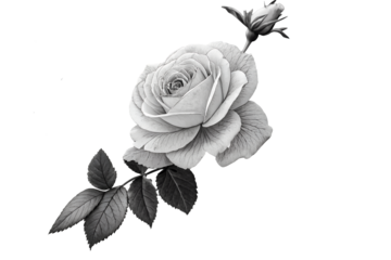 Elegant Monochrome Rose Drawing Botanical Illustration of a Single Rose Flower