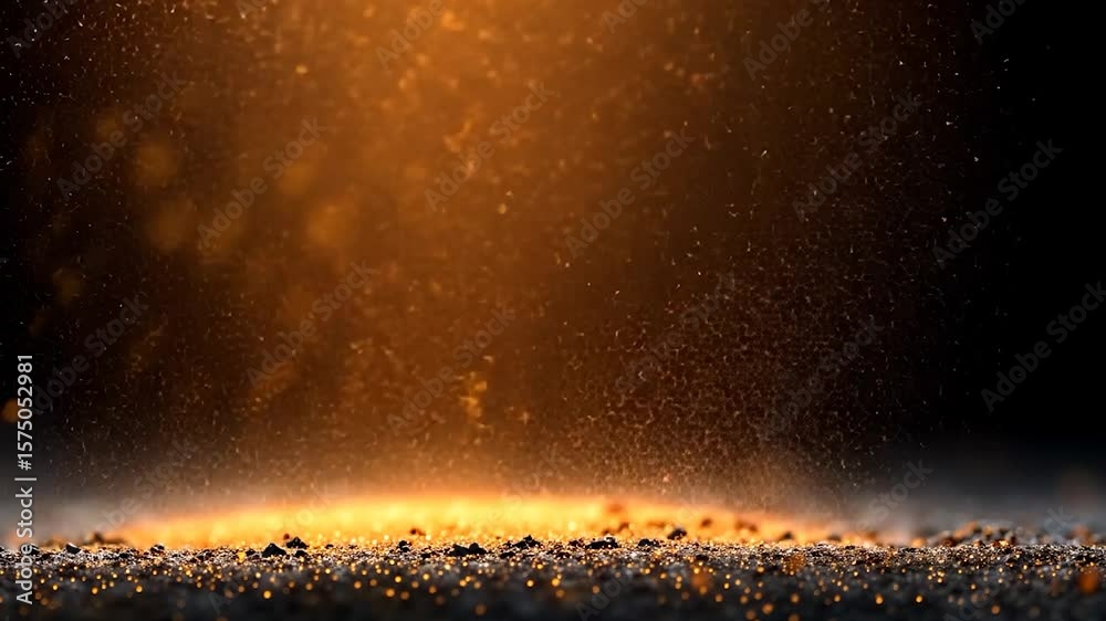 Wall mural abstract video of golden particles falling against a dark backdrop creating an ethereal atmosphere. 