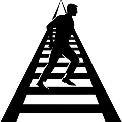 Man running on a ladder to success silhouette vector illustration