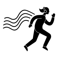 Running woman with headphones and flowing lines silhouette vector illustration