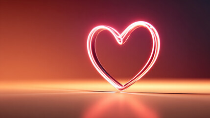 Glowing heart shape, light art, romantic mood, soft pink and orange background, illuminated symbol, love concept, modern minimal style