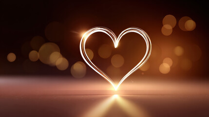Glowing heart shape made of light with soft bokeh background, warm romantic atmosphere, symbolizing love, affection, and tenderness in dreamy setting