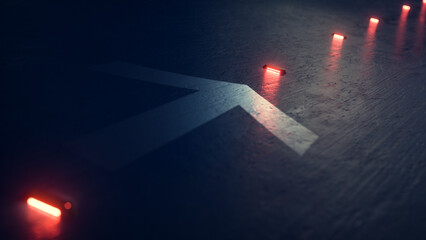 Futuristic Road with Directional Arrows and Red LED Lights on the Ground  © artbase