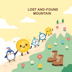 Fototapeta premium Lost and Found Mountain Adventure Cartoon