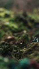 Obraz premium Mossy rocks in a blurred forest