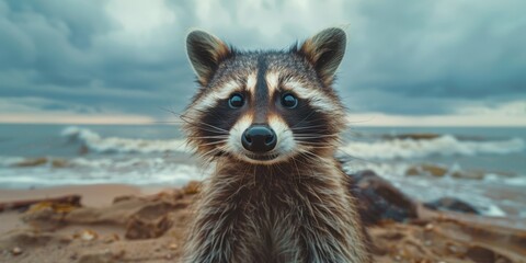 Raccoons on a beach