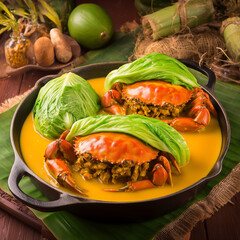 National cuisine of the Philippines - Sinanglai - peppered crabs wrapped in Chinese cabbage leaves and stewed in coconut milk.