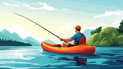 Obraz premium Man Fishing in Canoe: Enjoying Summer Adventure on the Water