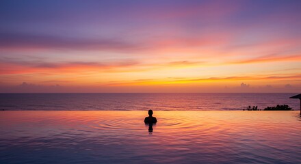 Person in Infinity Pool at Sunset