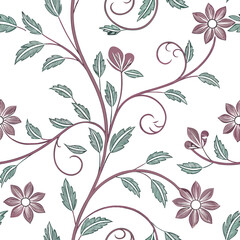 Elegant seamless vintage pattern with hand-drawn floral vines and leaves, perfect for classic wallpapers, textiles, and romantic decorative projects.