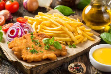 National Dishes of Argentina-Milanes. Breaded chop served with French fries