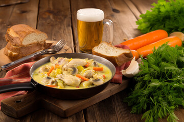 National Dishes of Hungary - Chicken Soup "Ujházi" - Chicken Soup with Mushrooms and Vegetables
