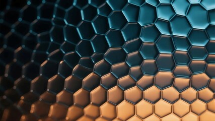 Fototapeta premium Close-up of Smooth Hexagonal Honeycomb with Gradient in Blue and Orange Tones