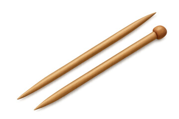 Pair of wooden knitting needles isolated on transparent background, ready for crafting and creating warm garments