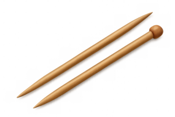 Pair of wooden knitting needles isolated on transparent background, ready for crafting and creating warm garments