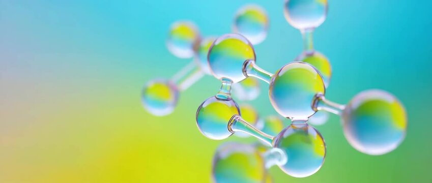 Transparent molecules structure, peptide nanotechnology, cosmetic science concept, molecular skincare innovation, biotechnology research visualization, colorful abstract background, beauty chemistry