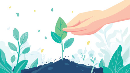 Young Plant Seedling Growing in Soil with Hand Holding