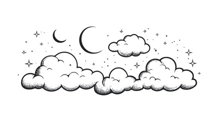 Partly Cloudy Night Weather Symbol Isolated on White Background