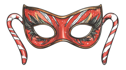Festive Party Mask with Candy Cane Isolated Vector Illustration