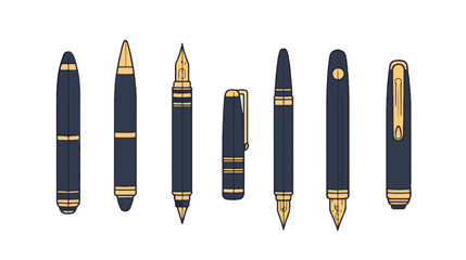 Modern Flat Style Pen Icon Set Isolated on White Background