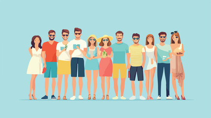 Happy People in Vacation Flat Vector Illustration