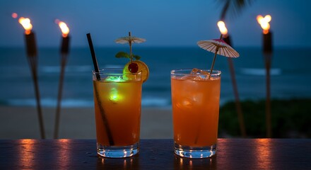 Cocktails on Beach at Night
